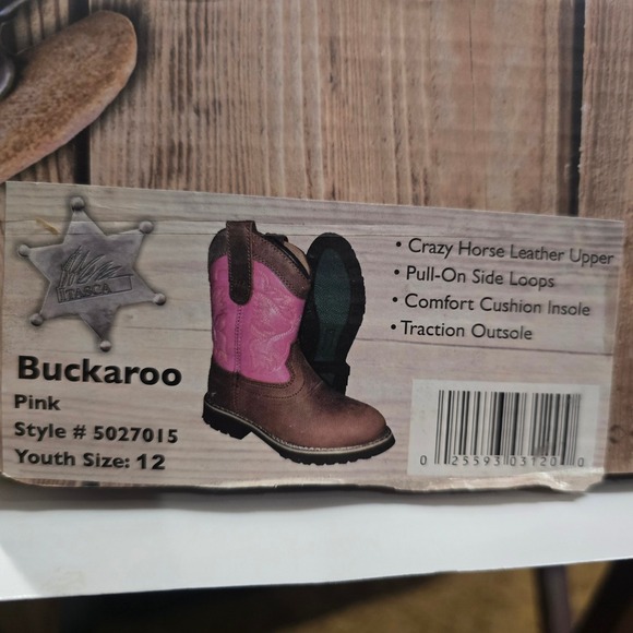 NIB Itasca Buckaroo Girls Brown Pink Embroidered Western Cowboy Boots Sz 12 - Picture 10 of 10